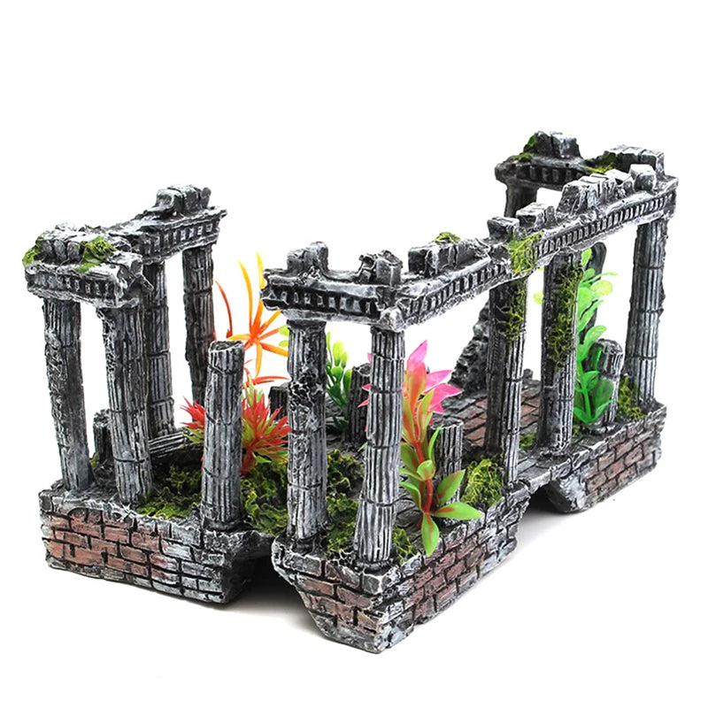 Artificial Palace Ruins Fish Tank Ancient Roman Column European Castle Ornament For Aquarium Decorations Reptile Box Landscape
