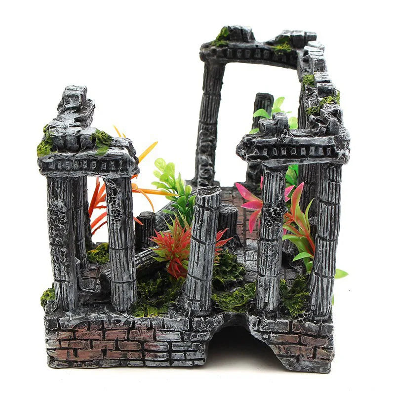 Artificial Palace Ruins Fish Tank Ancient Roman Column European Castle Ornament For Aquarium Decorations Reptile Box Landscape