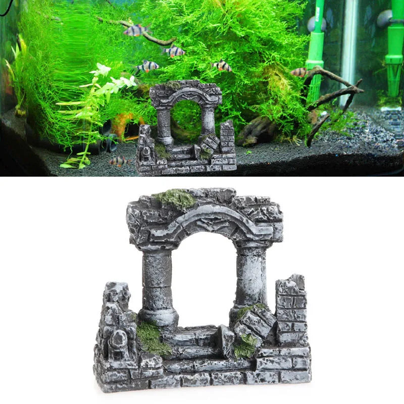 Artificial Palace Ruins Fish Tank Ancient Roman Column European Castle Ornament For Aquarium Decorations Reptile Box Landscape