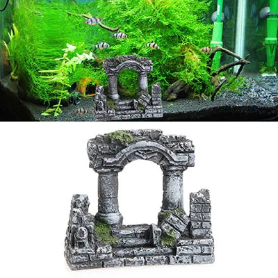 Artificial Palace Ruins Fish Tank Ancient Roman Column European Castle Ornament For Aquarium Decorations Reptile Box Landscape