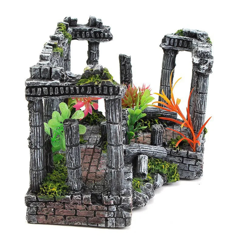 Artificial Palace Ruins Fish Tank Ancient Roman Column European Castle Ornament For Aquarium Decorations Reptile Box Landscape