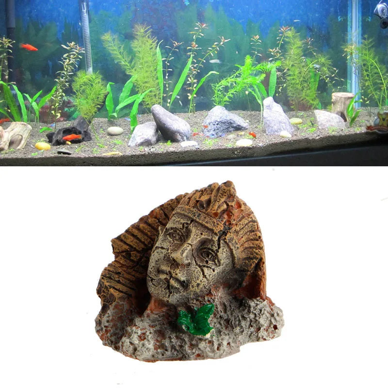 Artificial Resin Ancient Ruins Roman Style Face Pillar Statue Aquarium Decorations Fish Tank Ornament