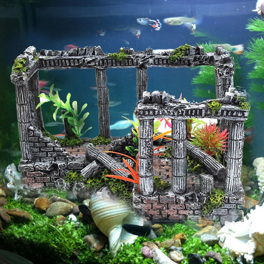 Artificial Palace Ruins Fish Tank Ancient Roman Column European Castle Ornament For Aquarium Decorations Reptile Box Landscape