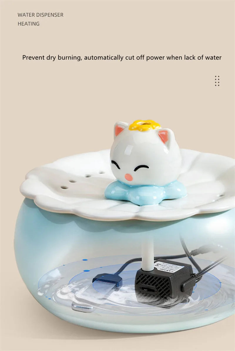 Drinker For Cat Pet Fountain Ceramic Winter Warm, Smart Auto Pet Water Dispenser 30℃ Heated, Cat Drinking Bowls Kitten Water Bowls