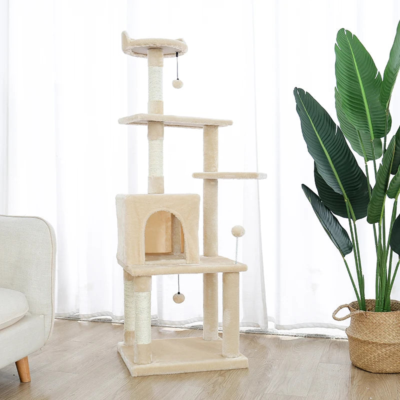 Pet Cat Tree House Condo Perch Entertainment Playground Stable Furniture for Kitten Multi-Level Tower for Large Cat Cozy Hommock