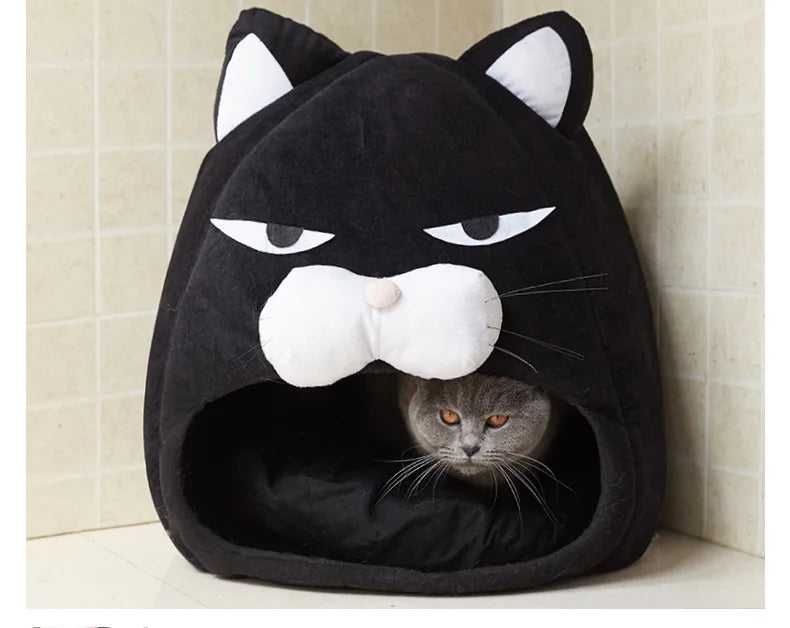 Warm Black Cat Shaped House/Bed For Cats Bed Cushion Sleeping Bag Mat Cat Accessories Pet  Bed Kennel