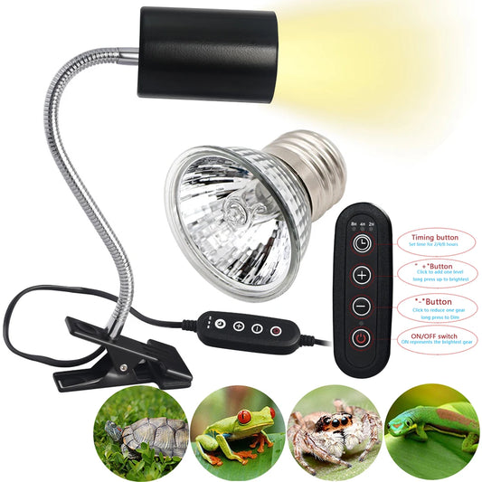 Reptile  Heat Lamp Bulb  Dimmable With Clip-on Dimmable UVA UVB Turtle Tortoises Basking Lights Timing Pet Amphibians Lizards Heating Bulb
