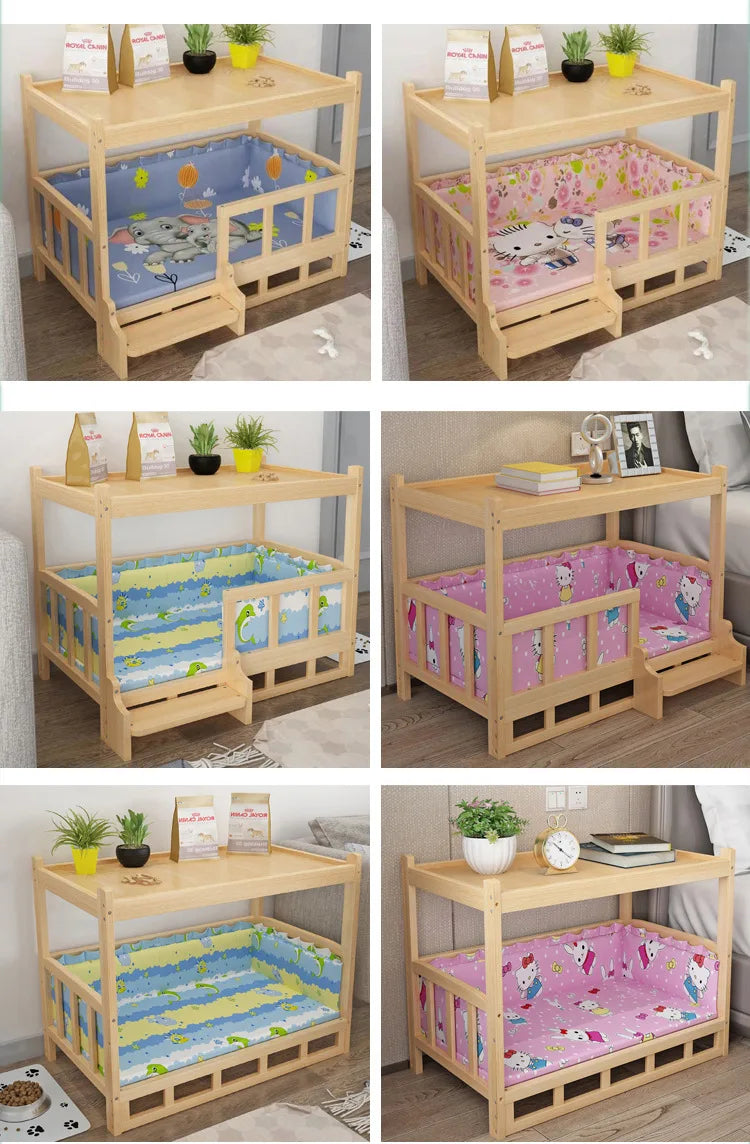 Solid Wood Dog Kennel, Puppy Bed, Kitten Bed, Polished and Smooth, Detachable Pet Accessories, Golden Retriever and Cats