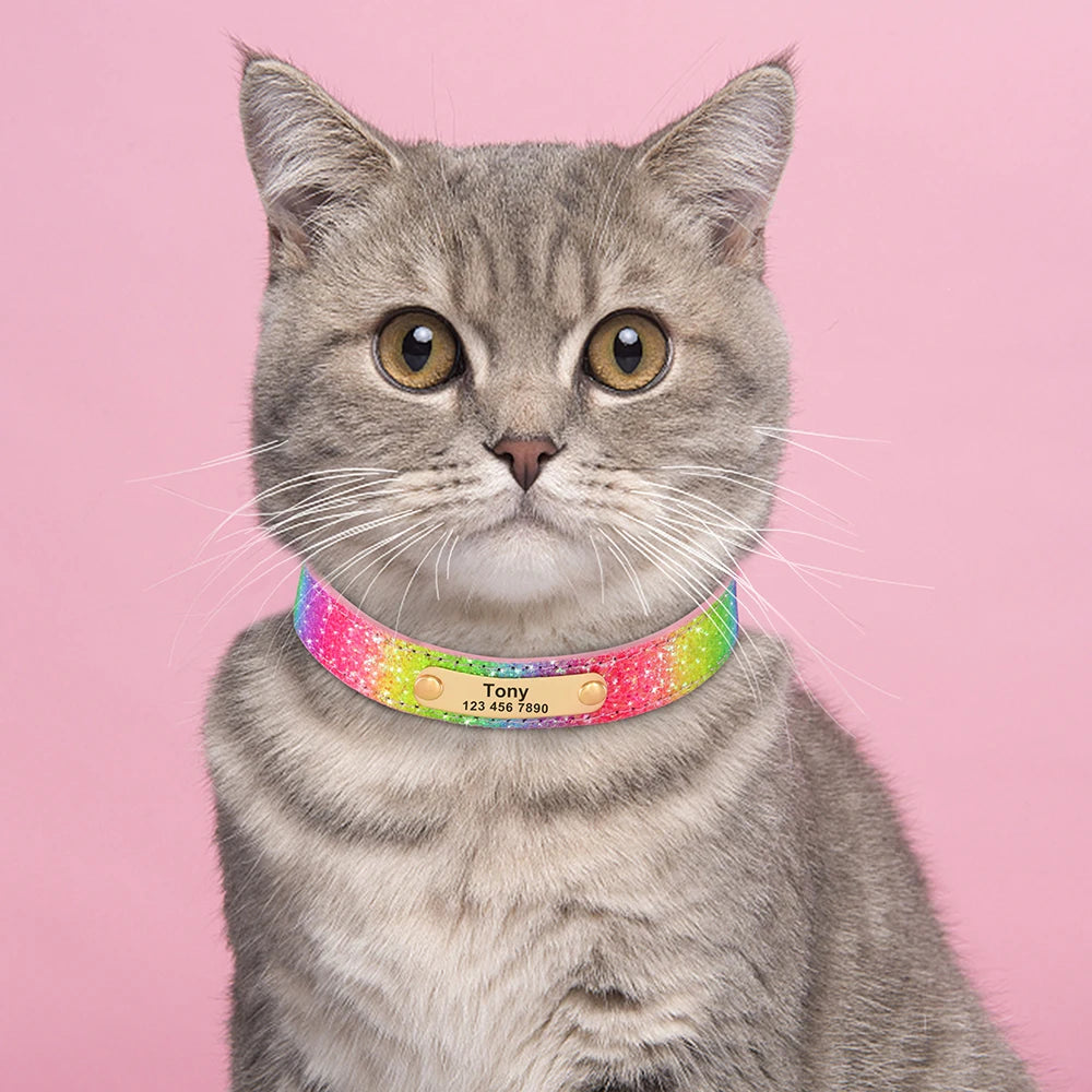 Leather Cat Collar Personalized Cat Collar For Puppy Small Dogs Pet Kitten Nameplate Collar Free Engraving Adjustable