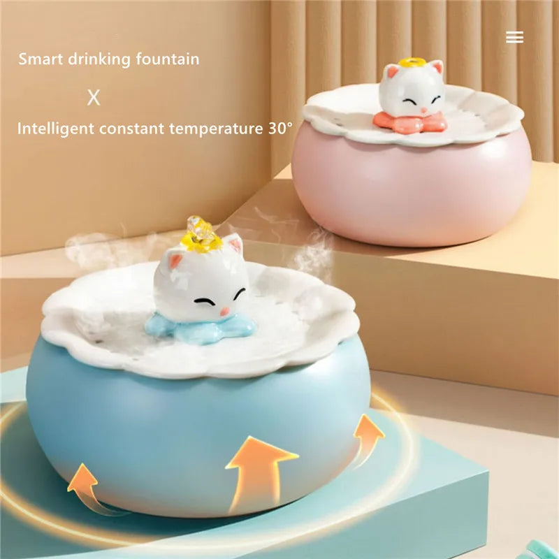 Drinker For Cat Pet Fountain Ceramic Winter Warm, Smart Auto Pet Water Dispenser 30℃ Heated, Cat Drinking Bowls Kitten Water Bowls