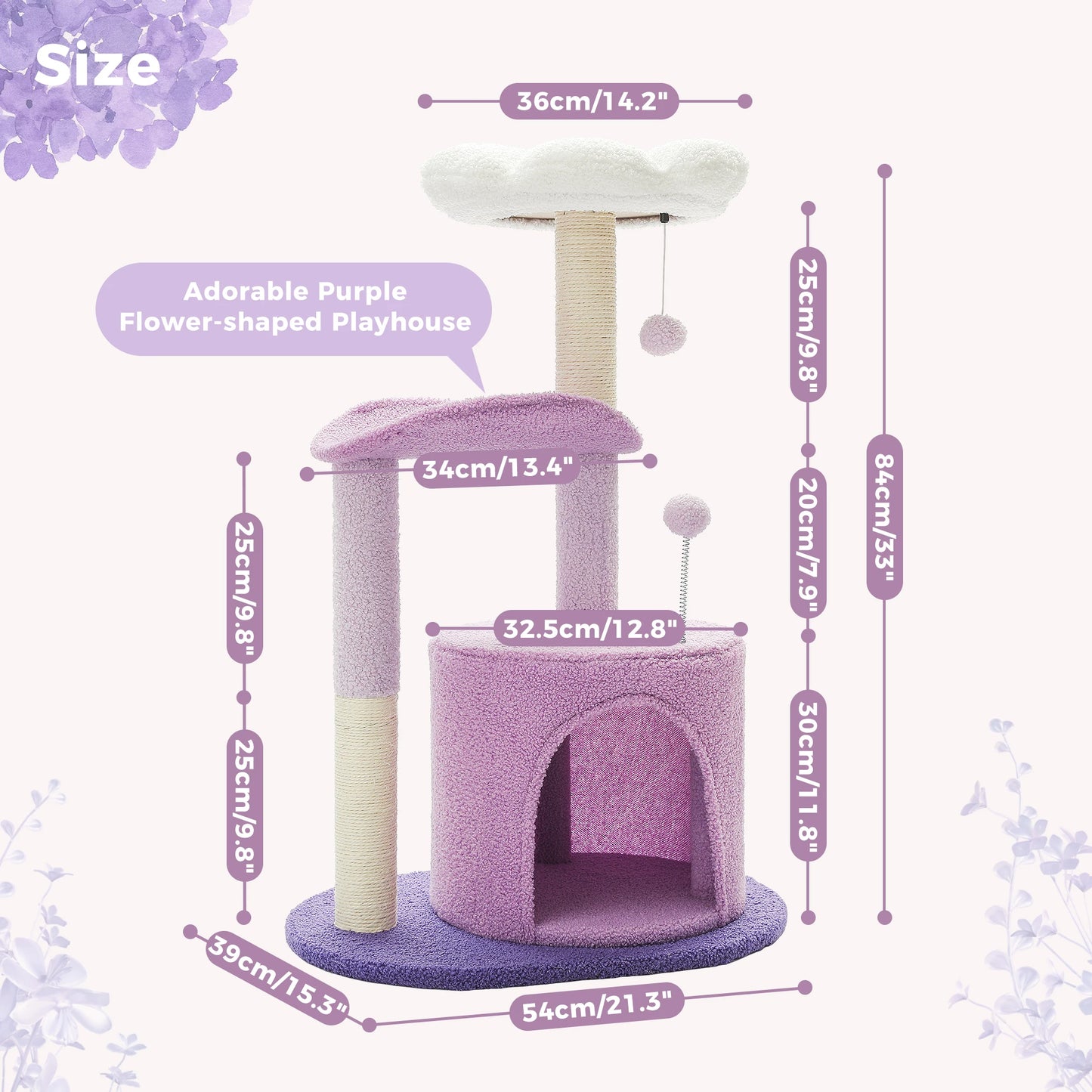 Flower Cat Tree with Natural Sisal Scratching Post, Cozy Cat Condo, Top Perch, Small Cat Tower for Small Indoor Cats