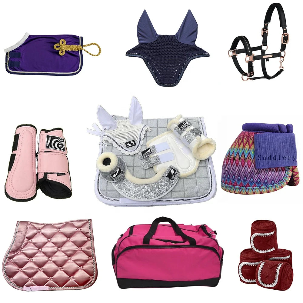 Custom  Amethyst Shining Sparkling  Horse Saddle Pad Breathable Cotton Inside Layer