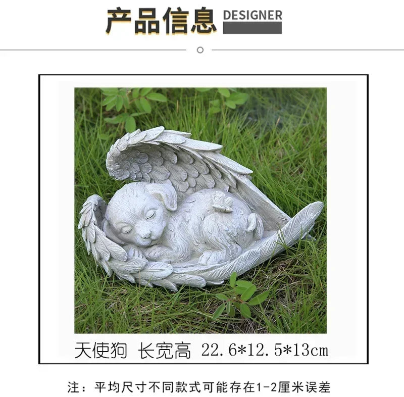 Pet Dog Cat Tombstone Personalized Memorial Stone Resin Statue Creative Angel Dog Cat Ornament Pet Tombstone Memorial Stone