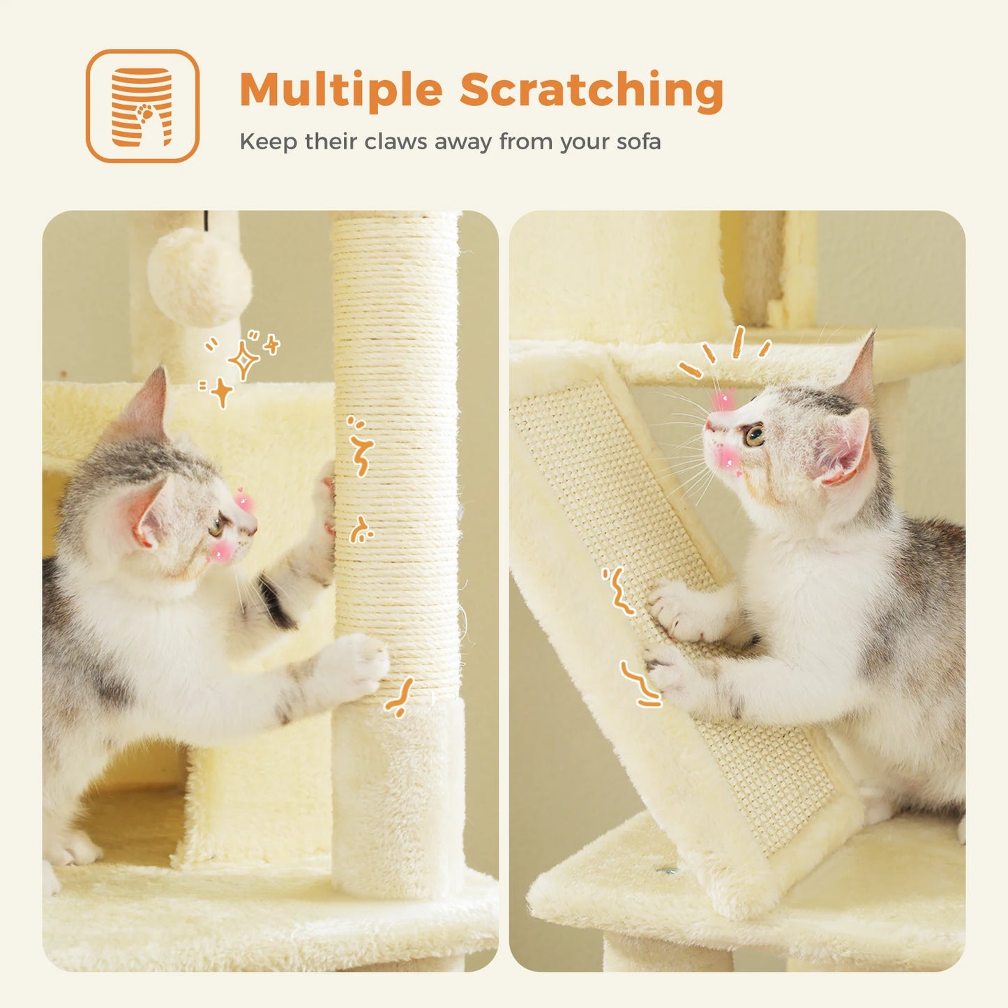 Large Cat Tree Tower Home Furniture Cat Tower Pets Hammock Sisal Cat Scratching Post Climbing Frame Spacious Perch