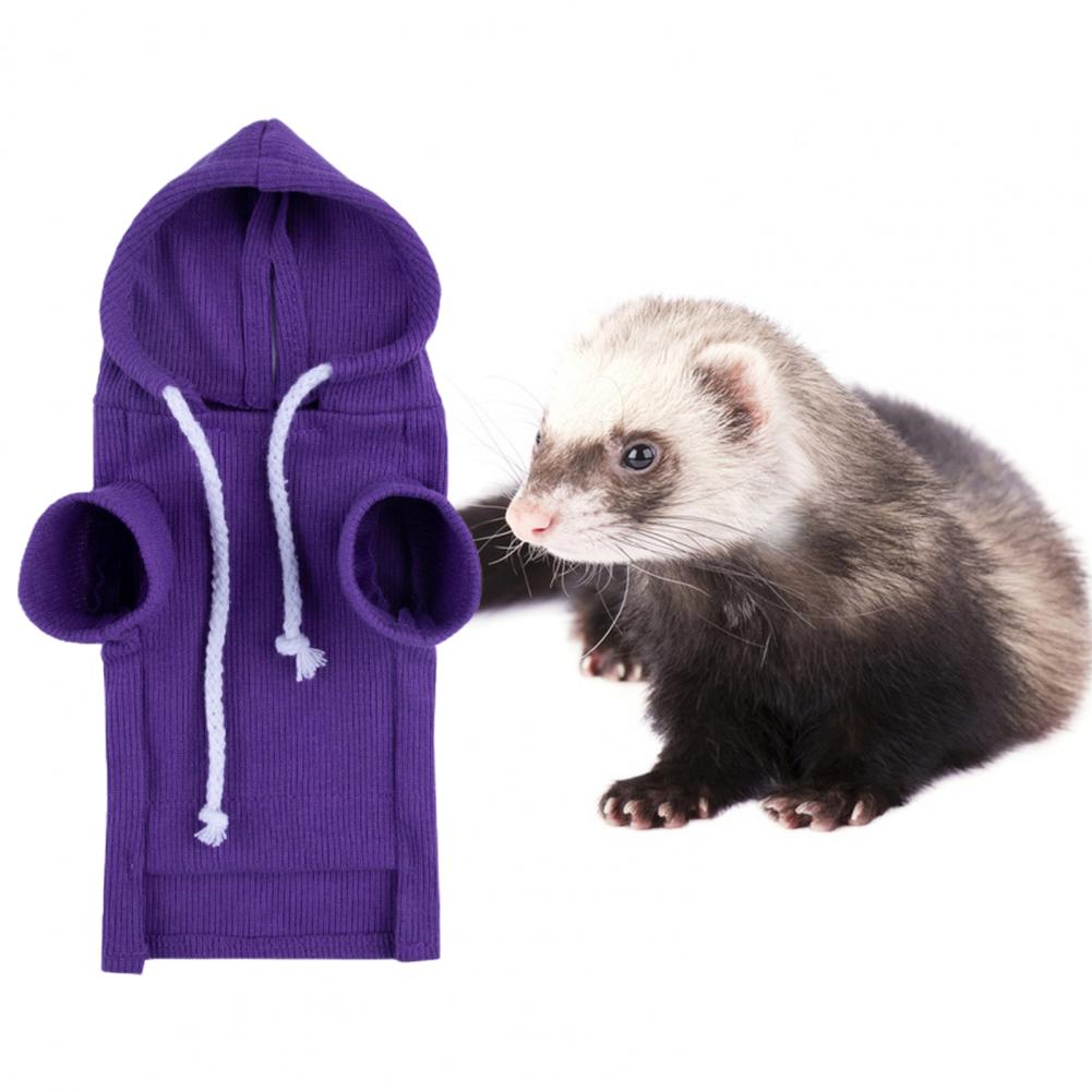Cute Ferret Hoodie Solid Color Drawstring Hooded Sweatshirt Thick Fluffy Pet Hoodie Foreleg Elastic Hamster Guinea Pig Clothes