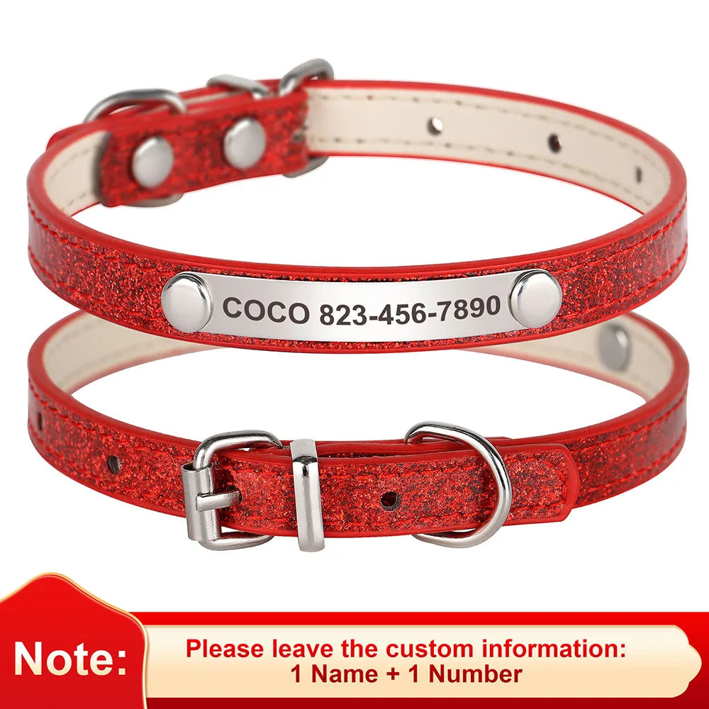 Custom Cat Collar Bling Leather Cat Collars Personalized Kitten Cat Small Dogs Puppy Collar With Engraved ID Nameplate