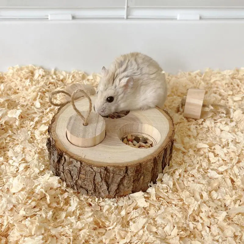 Pet Interactive Snuffle Logic Game Wooden Rabbit Hamster Plaything Foraging Toy Wooden Interactive Enrichment Treat Dispenser
