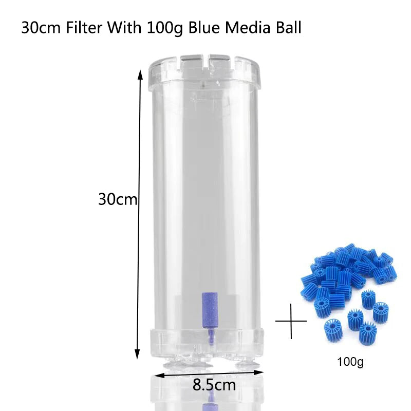 Aquarium Filter Fish Tank Fluidized Moving Bed Filter Bubble Bio Filter Media With Air Stone And Sponge Filters Transparent