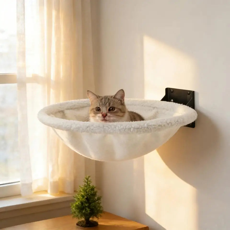 Wall-Mounted Cat Hammock Cradle Cat Climbing Frame Floating Shelf Solid Wood Cats Scratch Posts for Sleeping and Playing Toy