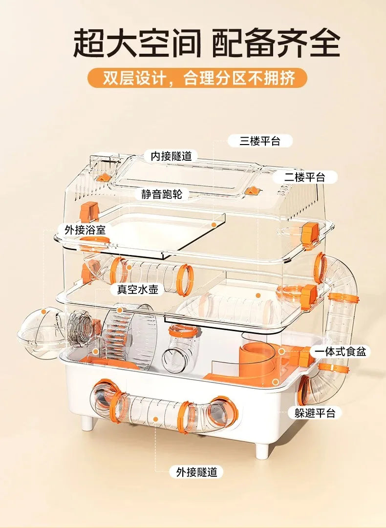 Hamster Cage Large Luxury Villa Three-layer Acrylic Panoramic Transparent Golden Bear Special Nest