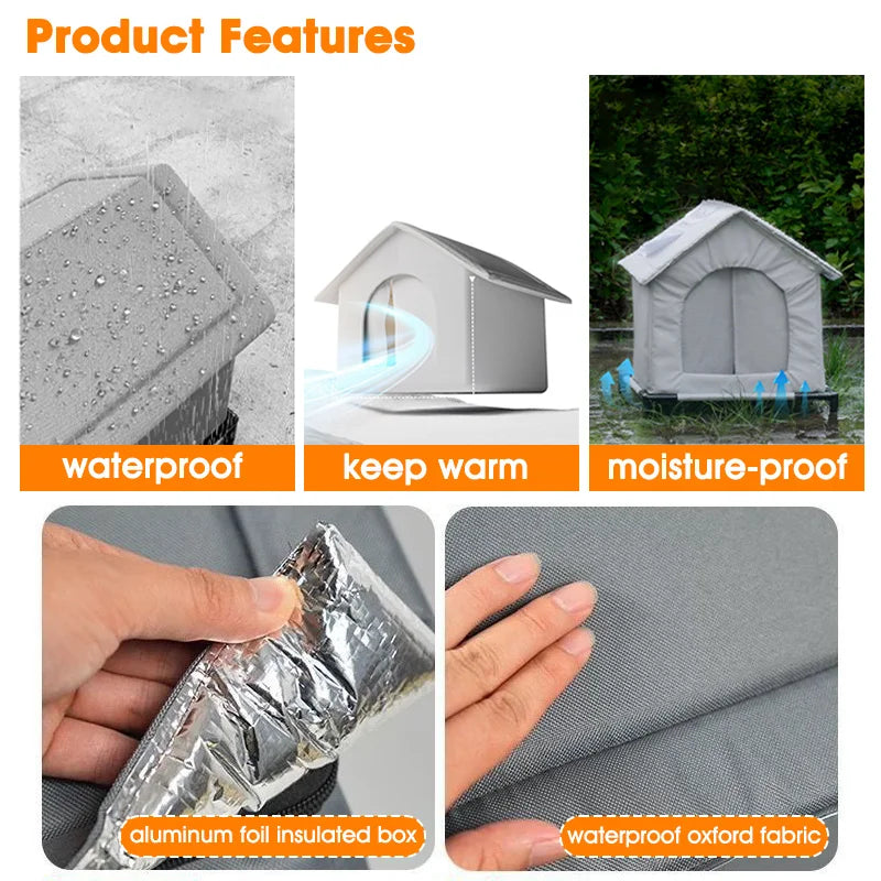 All-Weather Stray Cat House, Winter Warm Insulated Waterproof Shelter, Foldable Washable Outdoor Kennel for Cats