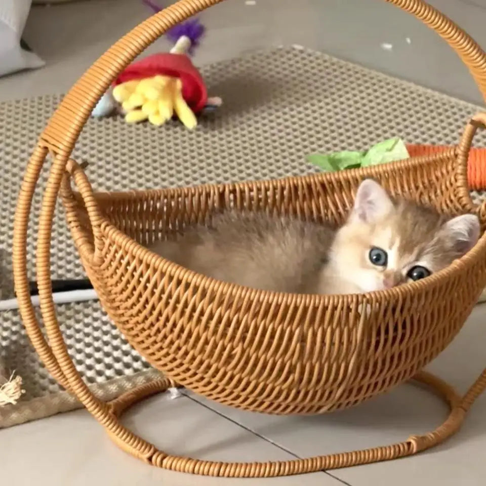 Faux-Woven Cat Bed Nest Cat Basket Cats Swing Hammock Waterproof Indoor Pet House Semi-Enclosed Cave Bed Pet Accessories