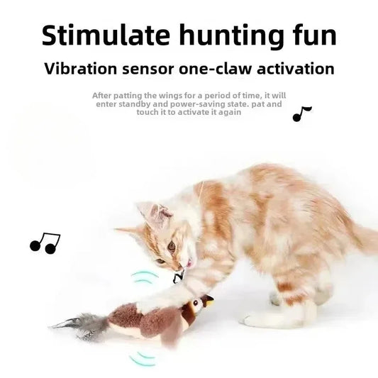 Hot Cat Interactive Toys Catnip Electric Bird (with Catnip) Dog Cats Touch-Activated Squeaky Plush Toy Pet USB Rechargeable