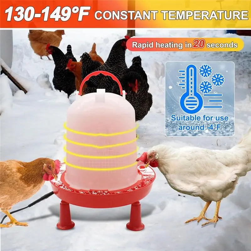 Auto-Fill For Winter Heated Chicken Waterer 3L Heater With Leg Support, 35W Heating Poultry