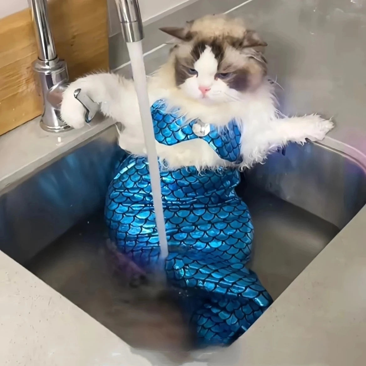 Decorative Cat Mermaid Polyester with Bow Headband Pet Fishtail Swimsuit  Soft Pet Cosplay Costume