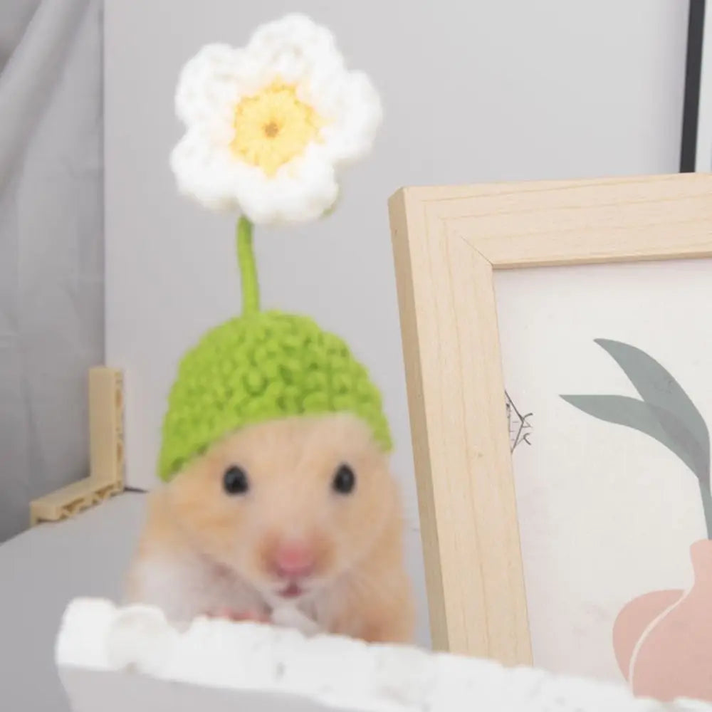 Portable Cartoon Hamster Hat Soft Handmade Pet Knitted Hat Adjustable Hamster Headwear for Photographs'