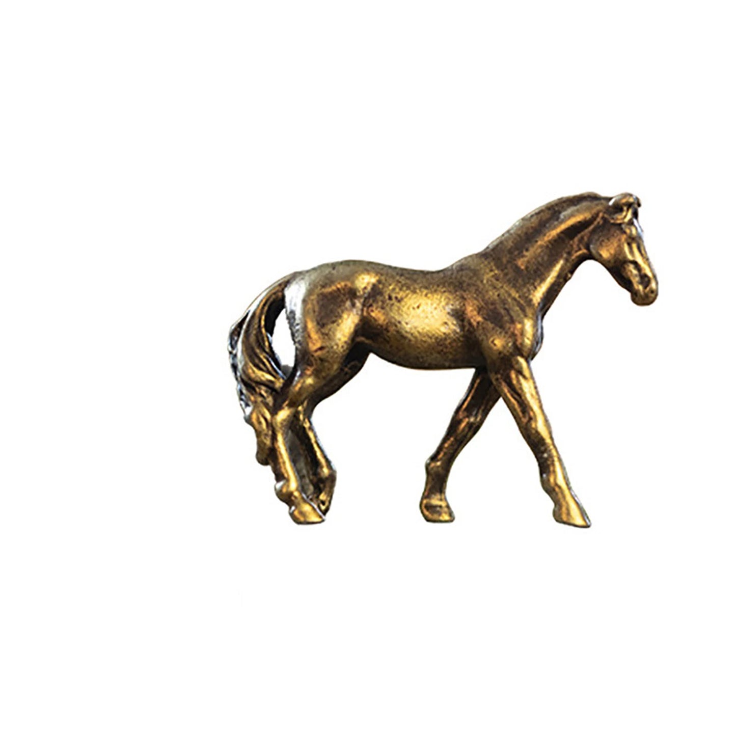 Miniature Antique Brass Long Tail Horse Figurines Feng Shui Ornament Copper Zodiac Animal Mini Desktop Crafts Home Decor