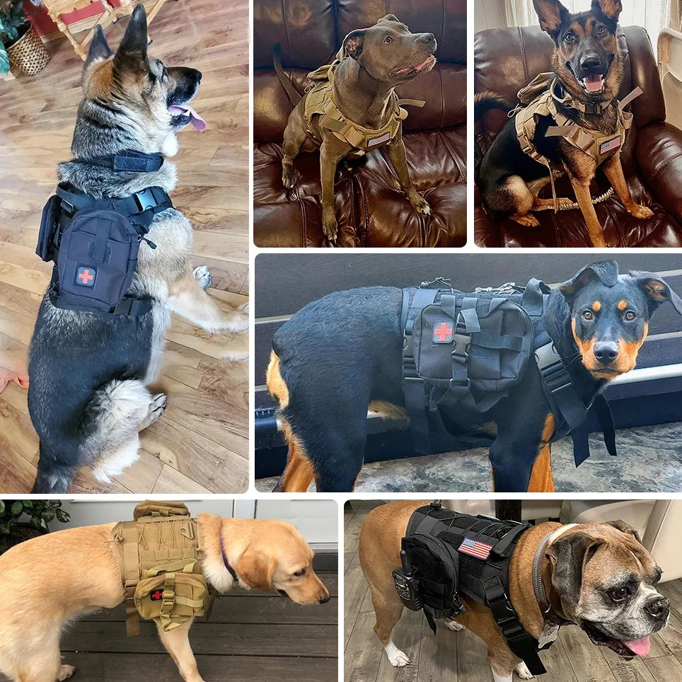 Tactical Dog Harness Pouches Set Military-Style Multi-purpose Nylon Bags Compatible with Dog Vests for Dogs Training & Adventure