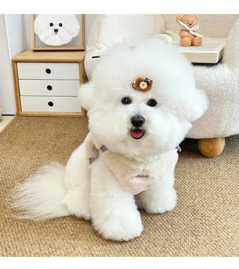 Fashion Pet Rabbit Fur Plush Pet Traction Set Warm Thick Pet Dog Cat Walking Dog Outdoor Teddy Plush Traction Rope Chest Harness