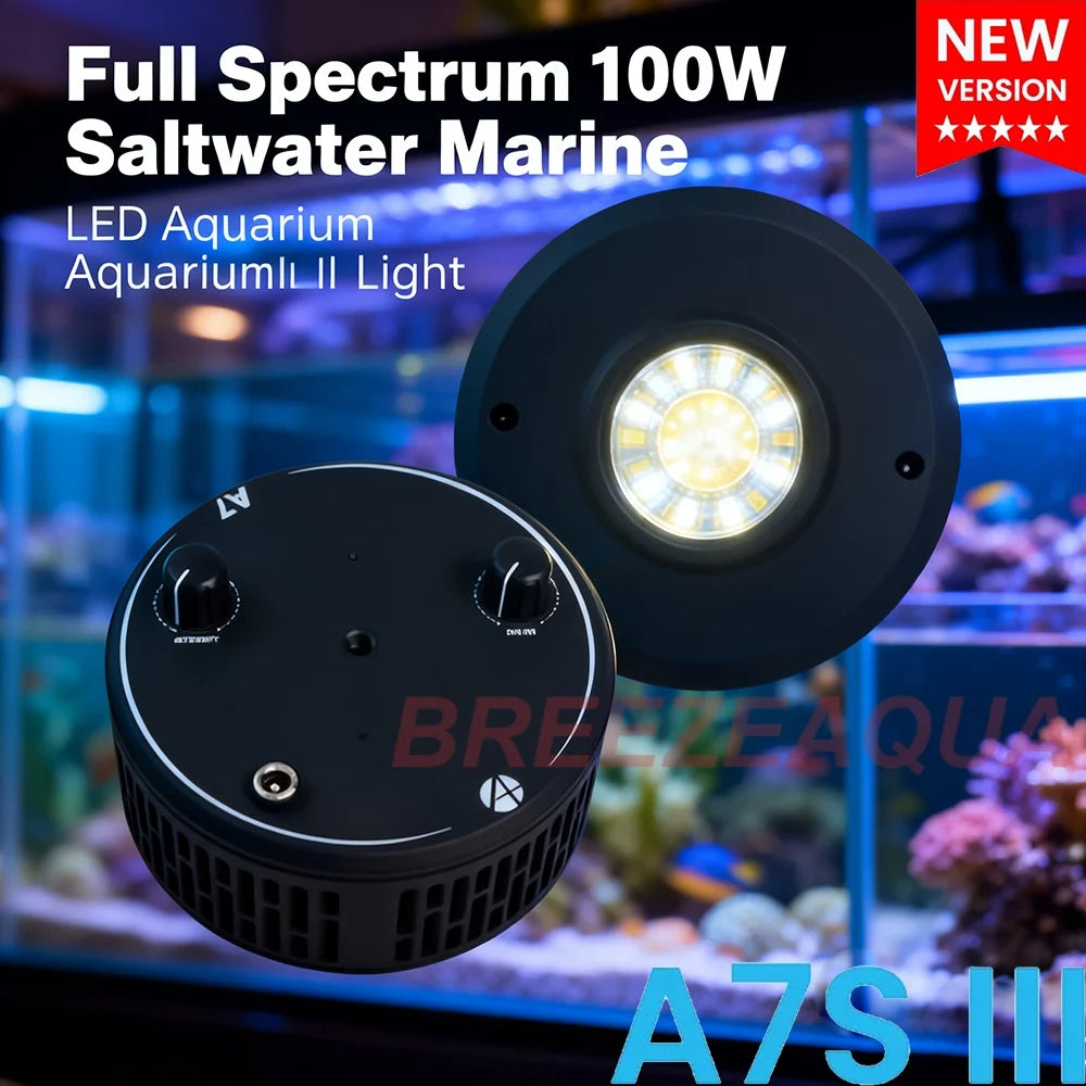 A7S III Wi-Fi App Phone Control Full Spectrum 100W Saltwater Marine LED Aquarium Light for Coral Reef Fish Tank