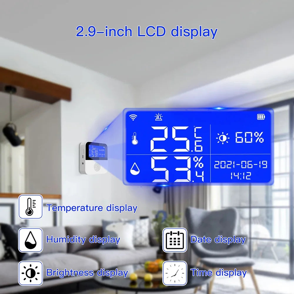 WiFi Tuya Smart Life LED Display Temperature Humidity Sensor Living Room Office Indoor Aquarium Water Temperature Detector Line