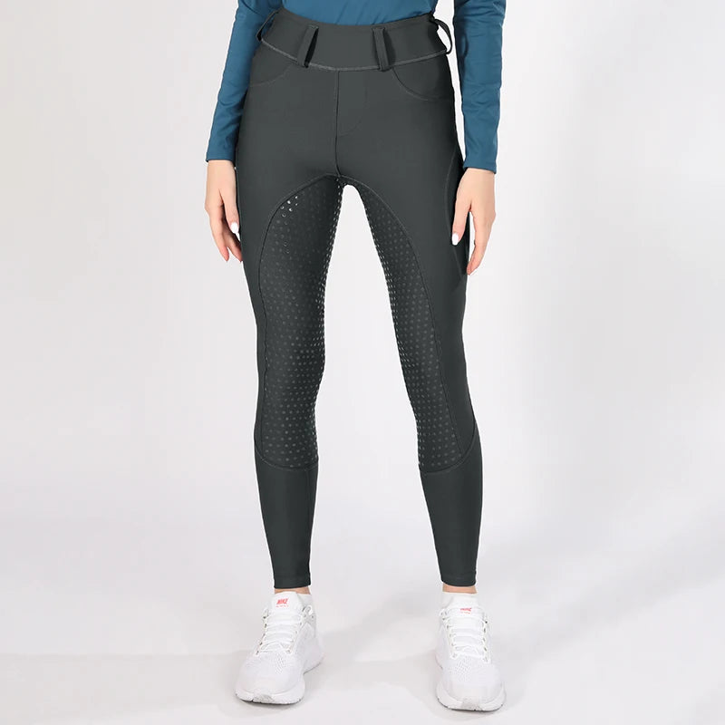 MXLLINA White Horse Riding Pants Women Equestrian Breeches Full Seat Silicone Competition Leggings Anti-pilling Sports Tights