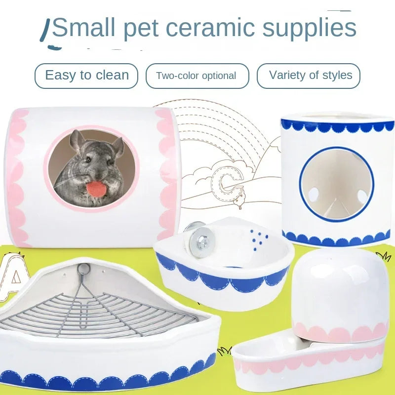 Pet ceramic supplies rabbit drinking fountain hanging bowl chinchilla ceramic toilet rabbit grass rack