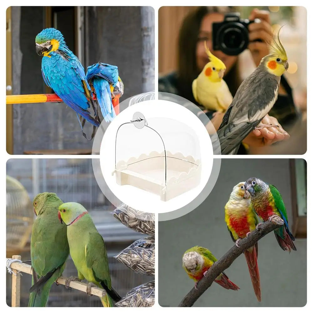 Bird Bath For Cage Spacious Parakeets Shower Bathtub Multifunction Cleaning Pet Supplies Bird Cage Accessories Clear Bathtub