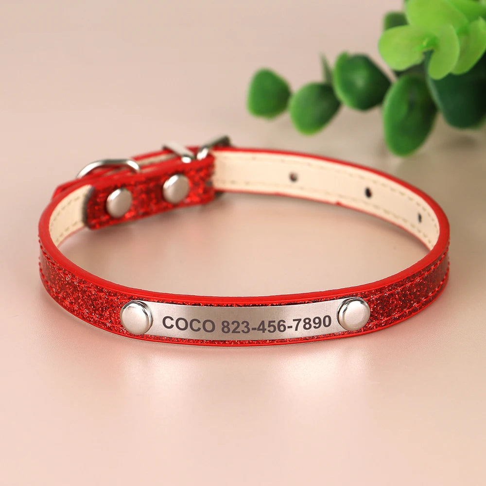 Custom Cat Collar Bling Leather Cat Collars Personalized Kitten Cat Small Dogs Puppy Collar With Engraved ID Nameplate