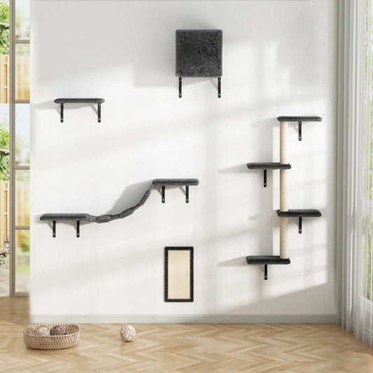 5 Pcs Wall Mounted Cat Climber Set Floating Cat Shelves and Perches Cat Activity Tree with Scratching Posts Scratching Posts Wall Mounted