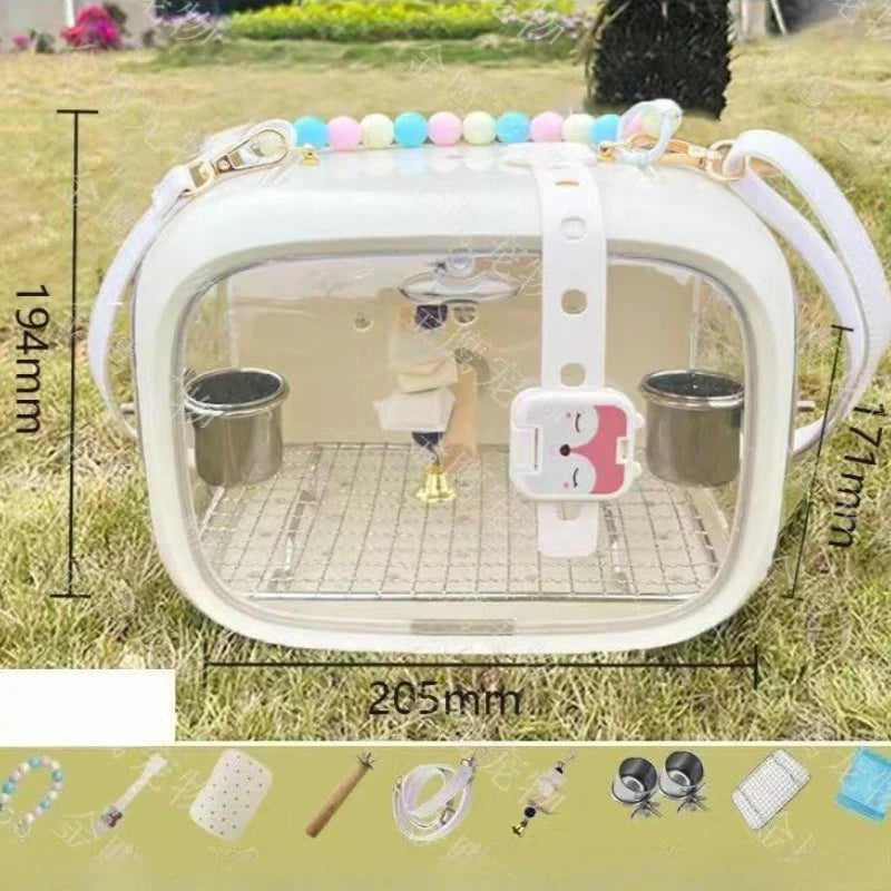 Parrot Cage Bird with Handheld Acrylic Outdoor Viewing Bird Cage Peony Carrying Bag Animals Carriers Portable Parrot Products