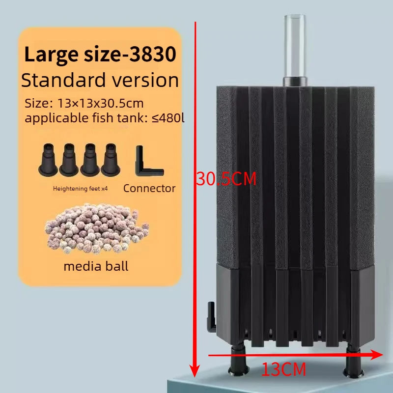 Big Aquarium Sponge Filter For Fish Tank Air Pump Skimmer Biochemical Sponge Filter With Media Ball Aquarium Bio Filter