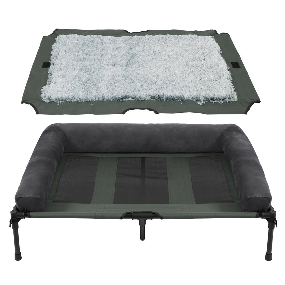 XXL XL Large Dog Bed Outdoor Raised Dog Bed with Cooling Breathable Mat and Soft Plush Mat Pet Puppy Camping Cot for Home Garden Indoor