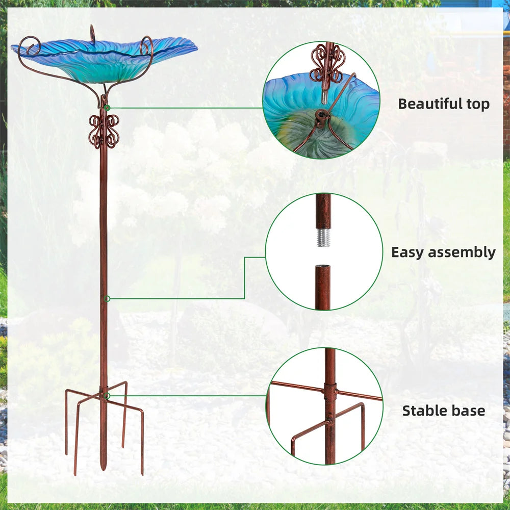 Large Outdoor Glass Bird Bath Garden Feeding Bowls Water Bath Spa Table Balcony Wild Birds