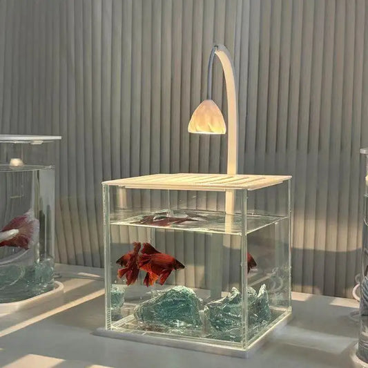 Acrylic Fish Tank Ice Crystal Landscape Desktop Creative Ecological Fighting Fish Tank Complete Set Of Landscape Fish Tank Small
