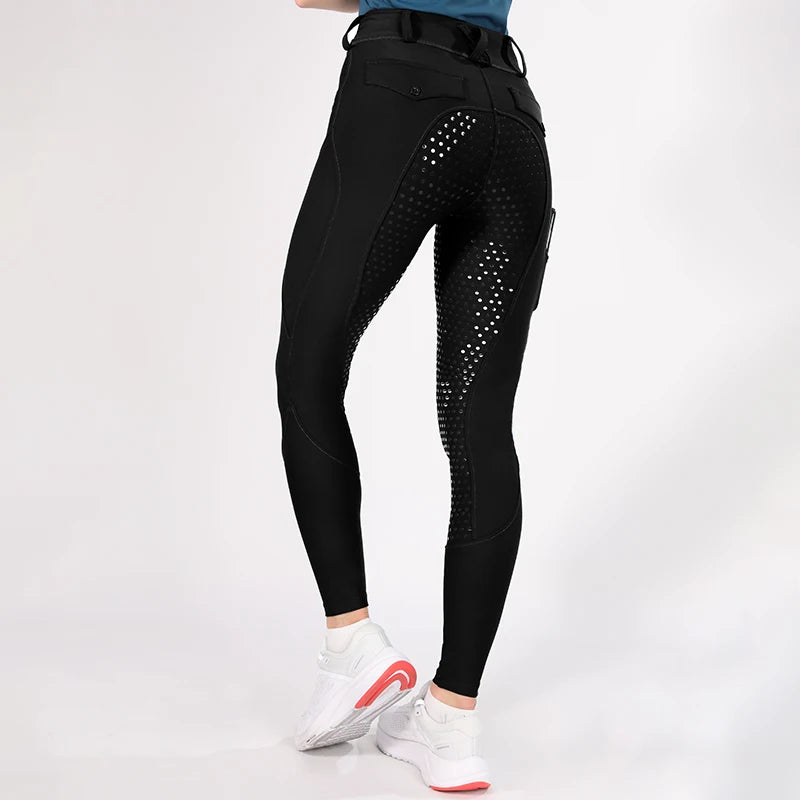 MXLLINA White Horse Riding Pants Women Equestrian Breeches Full Seat Silicone Competition Leggings Anti-pilling Sports Tights