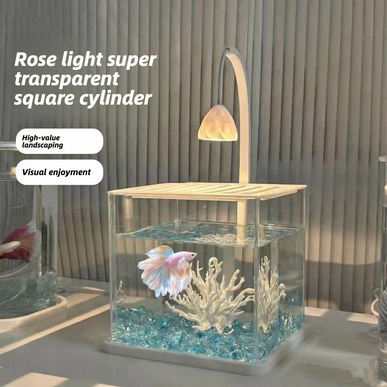 Acrylic Fish Tank Ice Crystal Landscape Desktop Creative Ecological Fighting Fish Tank Complete Set Of Landscape Fish Tank Small