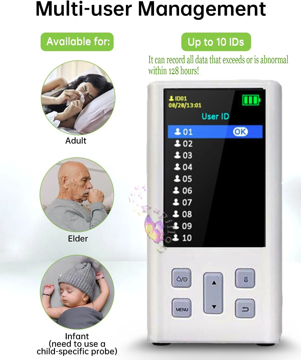 Handheld Pulse Oximeter Monitor for Heart Rate and Oxygen Saturation with Veterinary Medical SPO2 with Memory