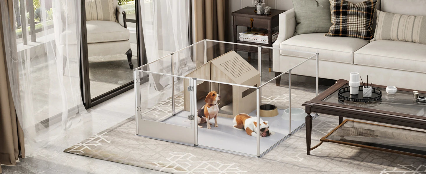 Extra Large Dog Playpen Acrylic Enclosure Pet Animal Bunny Ferrets Dog Fence Cage Whelping Box with Waterproof Fertility Pad