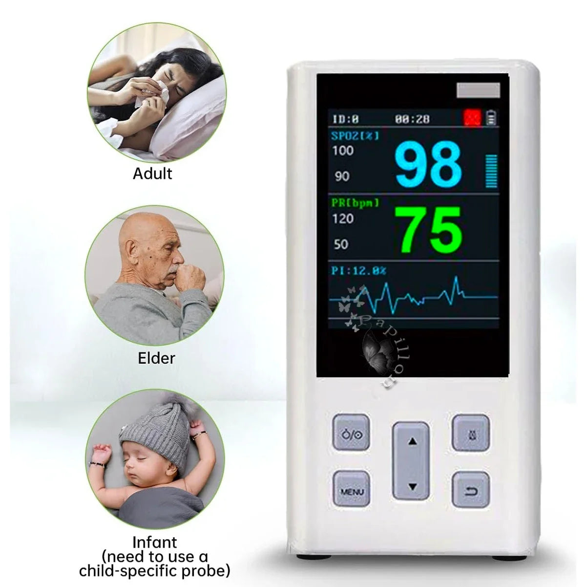 Handheld Pulse Oximeter Monitor for Heart Rate and Oxygen Saturation with Veterinary Medical SPO2 with Memory